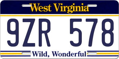 WV license plate 9ZR578