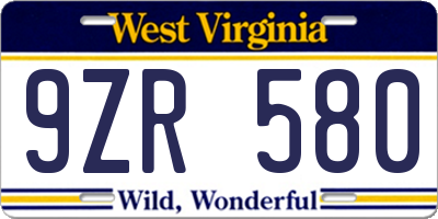 WV license plate 9ZR580