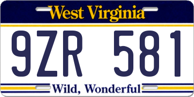WV license plate 9ZR581