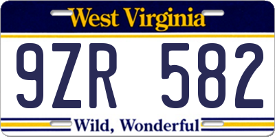 WV license plate 9ZR582