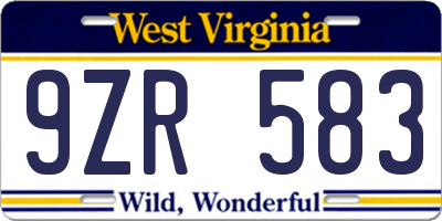 WV license plate 9ZR583