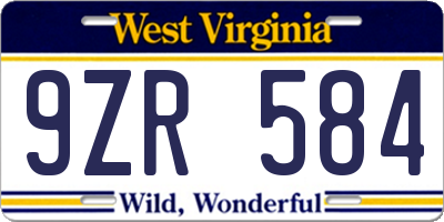 WV license plate 9ZR584