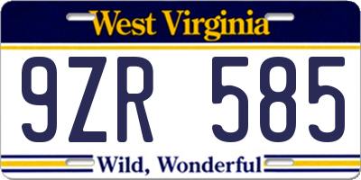 WV license plate 9ZR585