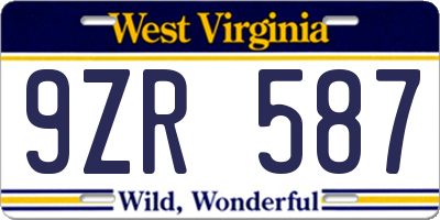 WV license plate 9ZR587