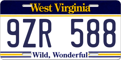 WV license plate 9ZR588