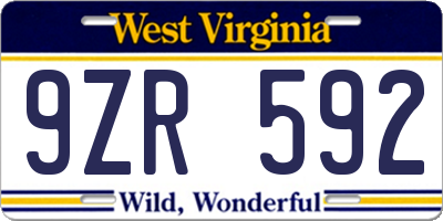 WV license plate 9ZR592