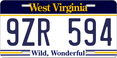 WV license plate 9ZR594