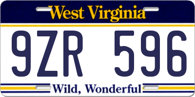 WV license plate 9ZR596