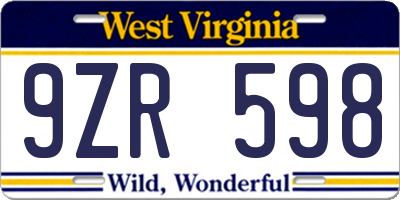 WV license plate 9ZR598