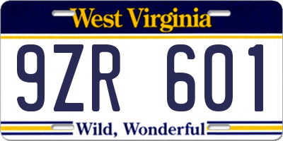 WV license plate 9ZR601