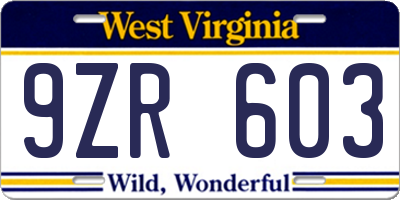 WV license plate 9ZR603