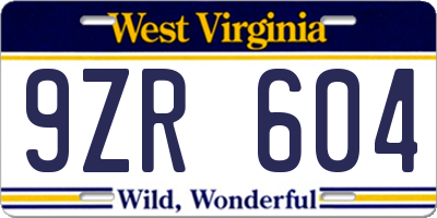WV license plate 9ZR604