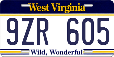 WV license plate 9ZR605
