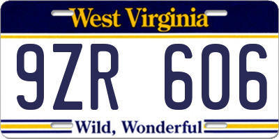 WV license plate 9ZR606