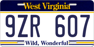 WV license plate 9ZR607
