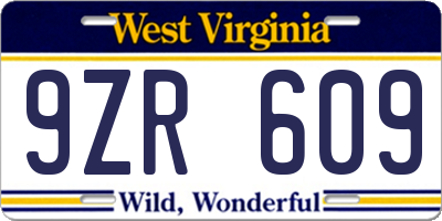 WV license plate 9ZR609