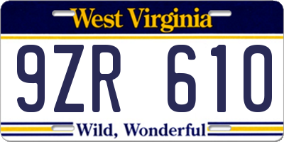 WV license plate 9ZR610