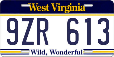 WV license plate 9ZR613