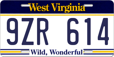WV license plate 9ZR614