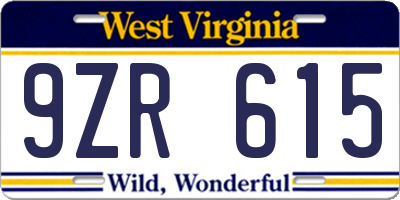 WV license plate 9ZR615