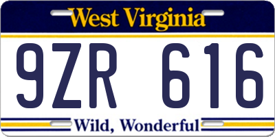 WV license plate 9ZR616