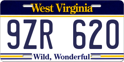 WV license plate 9ZR620