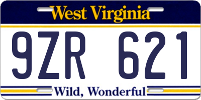 WV license plate 9ZR621