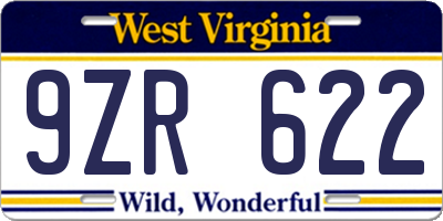WV license plate 9ZR622