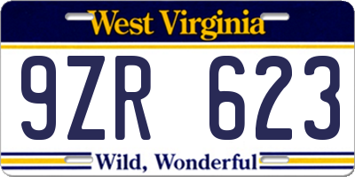 WV license plate 9ZR623