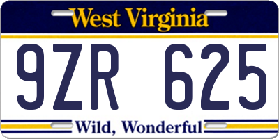 WV license plate 9ZR625