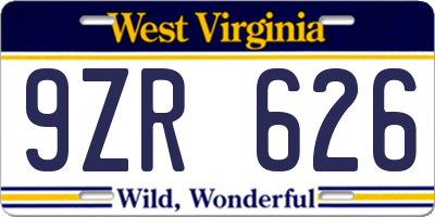 WV license plate 9ZR626