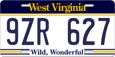 WV license plate 9ZR627