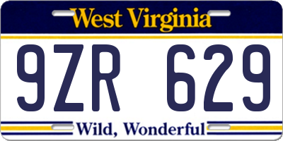 WV license plate 9ZR629