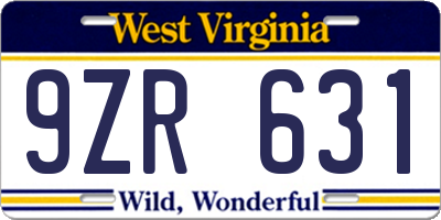 WV license plate 9ZR631