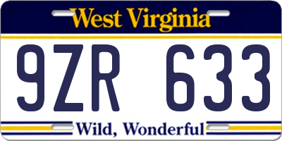 WV license plate 9ZR633