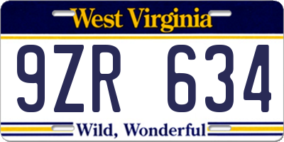 WV license plate 9ZR634