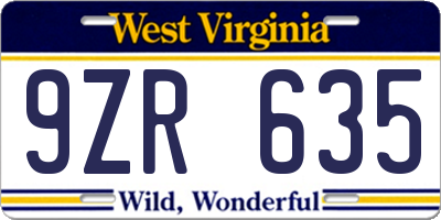 WV license plate 9ZR635
