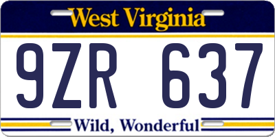 WV license plate 9ZR637