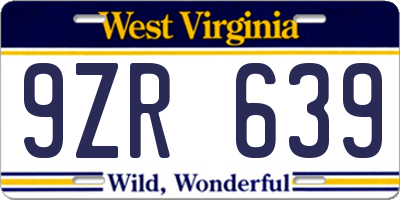 WV license plate 9ZR639