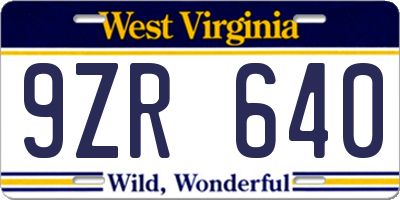WV license plate 9ZR640