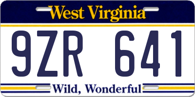 WV license plate 9ZR641