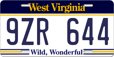WV license plate 9ZR644