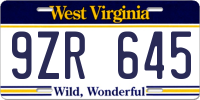 WV license plate 9ZR645
