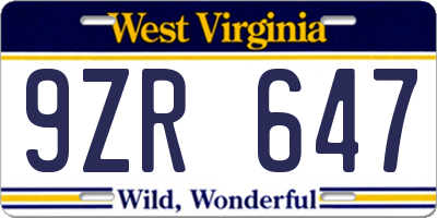 WV license plate 9ZR647