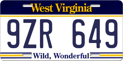 WV license plate 9ZR649