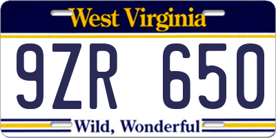 WV license plate 9ZR650