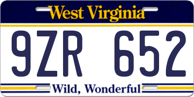 WV license plate 9ZR652