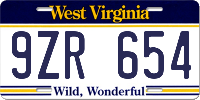 WV license plate 9ZR654