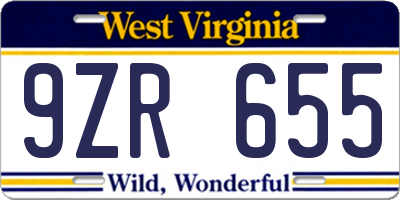 WV license plate 9ZR655