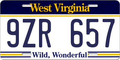 WV license plate 9ZR657